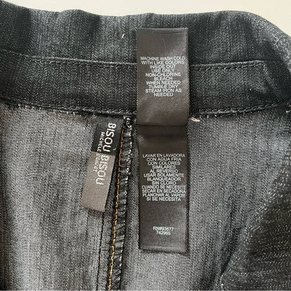 Bisou Bisou Dark Blue Denim Trench Coat Jean Jacket Contrast Stitch Button Small - Picture 11 of 13